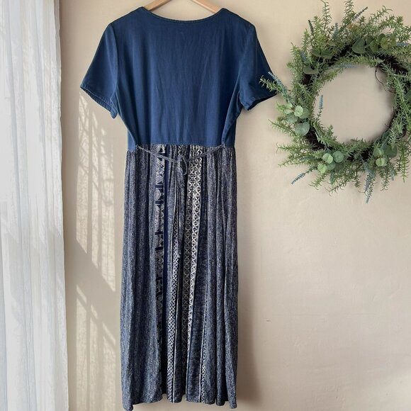 Vintage Ms. Conduct of California Blue Denim Floral Tie Back Maxi Dress - Picture 6 of 11